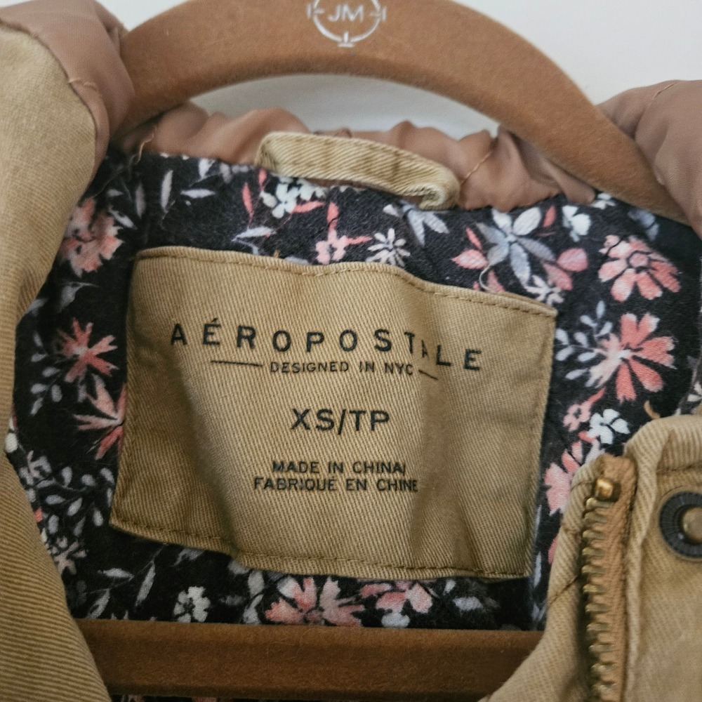 AEROPOSTALE Khaki‎ Utility Jacket Hooded Parka XS/TP Floral Lined - Picture 5 of 12